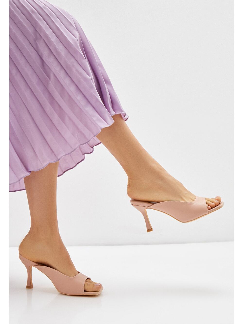 Givana Beige Square Peep Toe Slip On Kitten Heel Stiletto Pumps Sandals Size 38